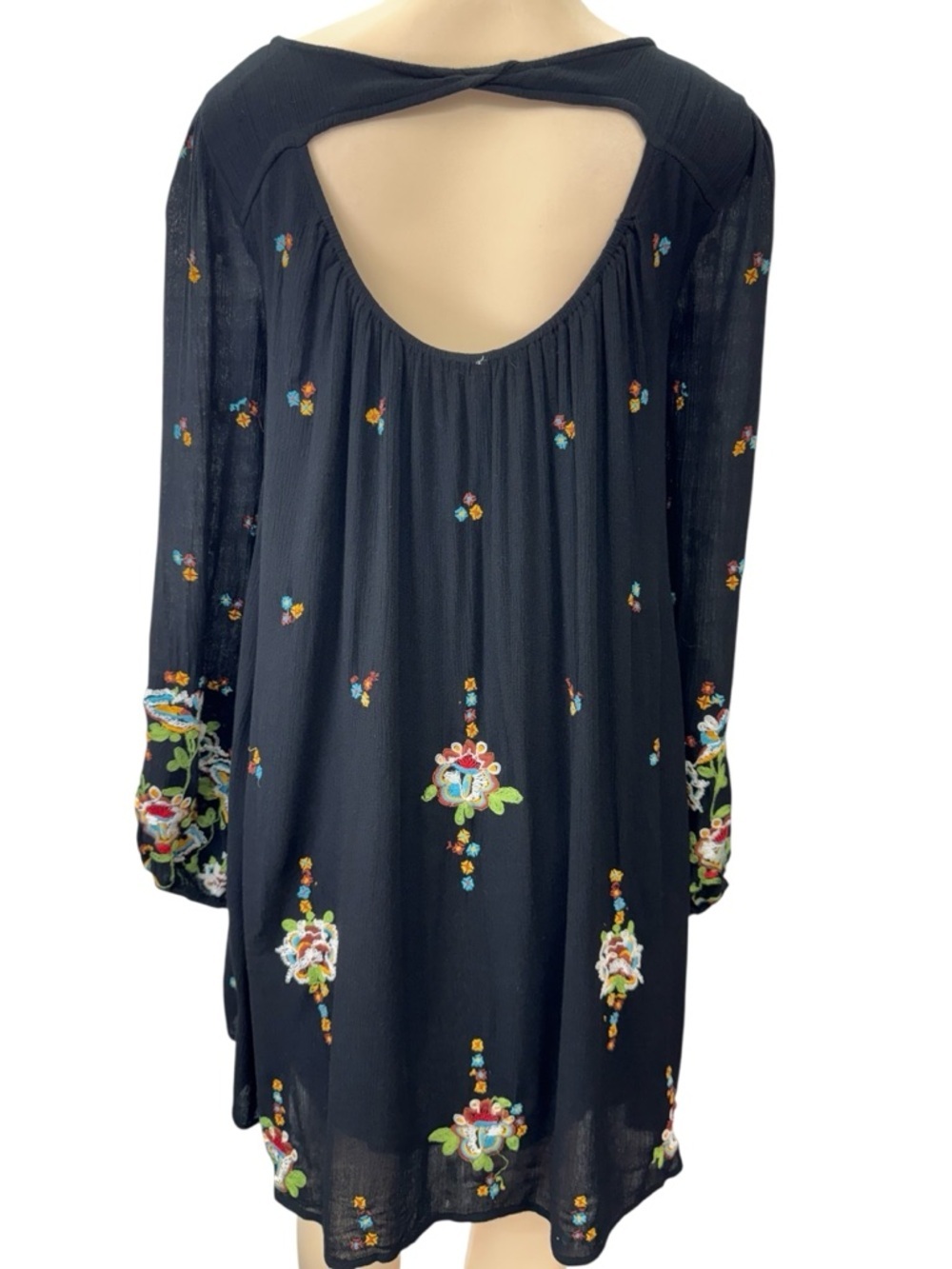 Free People Black Mini Dress with Multicolor Floral Embroidery - Picture 9 of 12